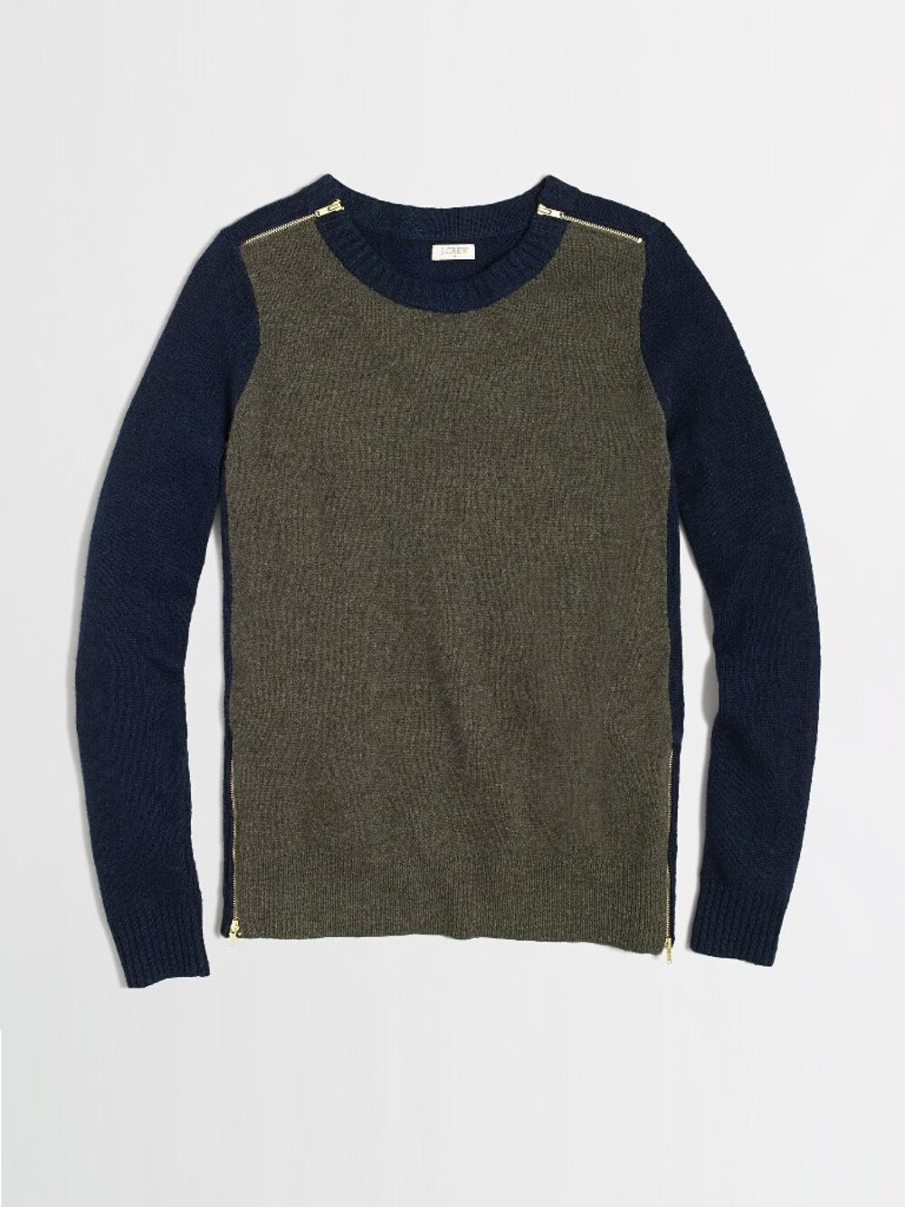 J. Crew blue green Merino wool blend warmspun colorblock knit zip sweater